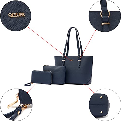 Purses And Wallets Set For Women Work Tote Satchel Handbags Shoulder Bag Top Handle Totes Purse With Matching Wallet - color: A5-3pcs/Set Darkblue