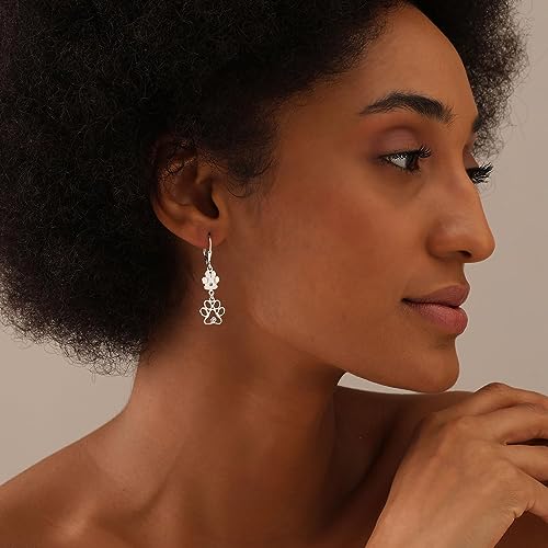 LeCalla 925 Sterling Silver Filigree Dangle Drop Leverback Earrings for Women | Long 925 Silver Dangle Leverback Earrings Hypoallergenic Filigree Tear drop Earrings Jewelry - style: Cat Dog Paw Print-42mm