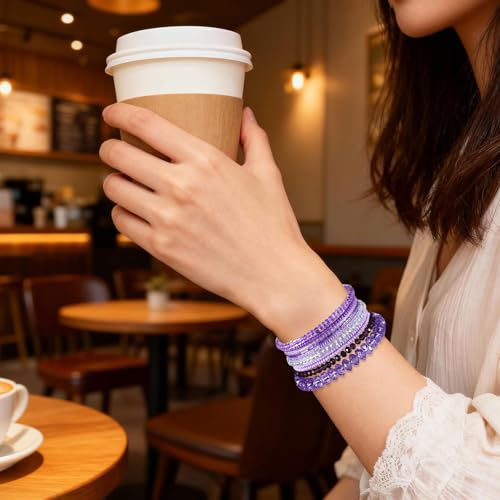 Caiyao Bohemian Multilayer Stackable Seed Beaded Bracelets Colorful Crystal Glass Beads Strand Bangle Bracelet BFF Wristbands Bracelet for Women Summer Beach Hawaii Jewelry Birthday Gifts - color: Purple 1