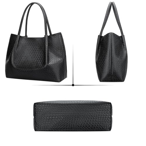 KKXIU Tote Bag for Women Vegan Leather Shoulder Purse Large Capacity Travel Bag - color: Black02