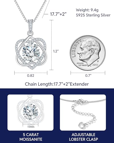 Moissanite Necklace for Women, 3-5 Carat Infinity Heart Pendant Necklace, 925 Sterling Silver Anniversary Birthday Gifts for Women, Jewelry Gift for Wife Mom Girlfriend Daughter - color: 5.0 carats