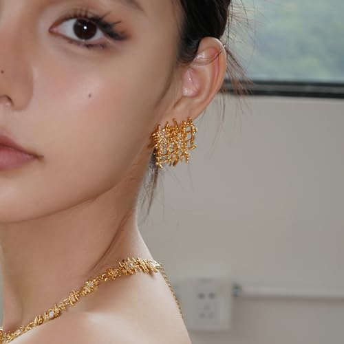 Braided Stud Earrings for Women, 18K Gold Plated Chunky Earrings, Unique Design Dainty Cubic Zirconia Braided Earrings Gifts, Statement Studs Earring Hypoallergenic Fashion Jewelry - color: Gold