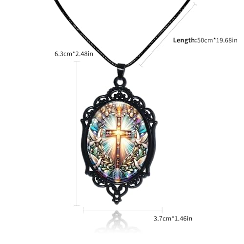 Halloween Gothic Witch Necklaces Cross Glass Pendant Necklace for Women Punk Vintage Black Dark Oval Cameo Necklace Witch Emo Necklaces Halloween Jewelry Witch Accessories 2025 - style: Cross