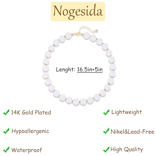 Colorful Beaded Necklace for Women Chunky Resin Beads Choker Necklaces Boho Statement Necklace Summer Vacation Y2K Jewelry - color: White