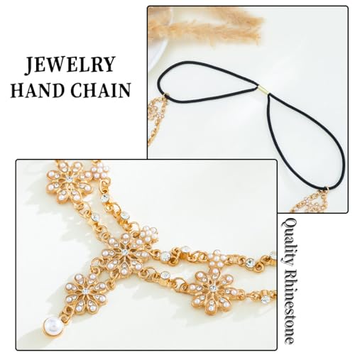 Golden Rhinestone Head Chain for Women Boho Pearl Headpiece Wedding Elastic Jewelry Headband