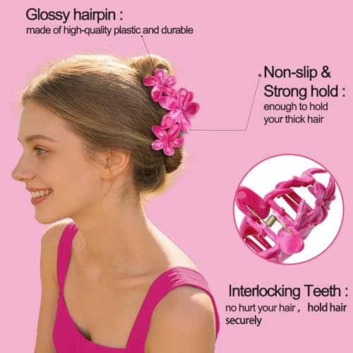 4Pcs Cute Hawaiian Flower Claw Hair Clips for Women Rose Red Large Claw Clips for Thick Thin Hair Strong Hold Beach Hair Accessories for Women and Girls - color: 19-Colorful