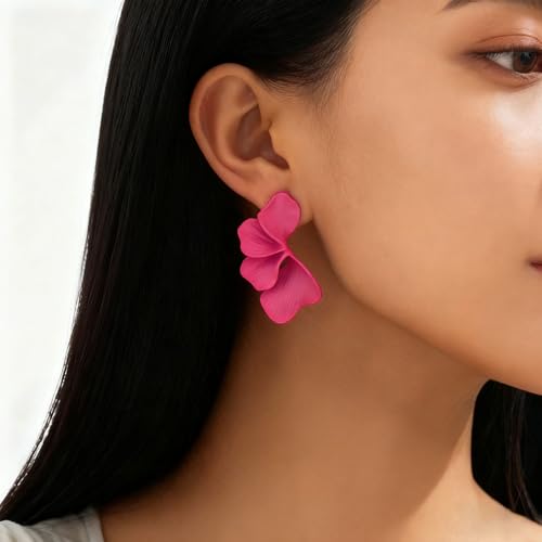 Chunky Earrings Big Statement Earrings for Women Trendy Large Floral Ginkgo Leaf Flower Earring Irregular Long Drop Dangle Earrings Chunky Jewelry - style: 1 - Hot Pink
