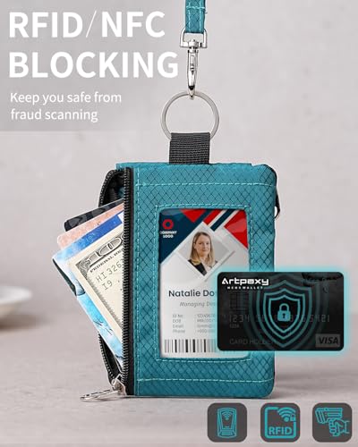 Artpaxy Minimalist Wallet For Mens Womens, Keychain RFID Blocking Zipper Small Wallet with ID Window 2 Lanyards,Water Resistant Travel Cash Card Coin Case Boys Girls - color: Dark green, style: Casual