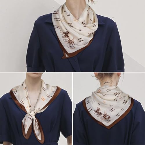Relang Fashion Silk Satin Head Scarf for Women Hair Bandana Hair Scarf Wrap Neck Scarf for Women 27.5×27.5 inches - color: Brown&white
