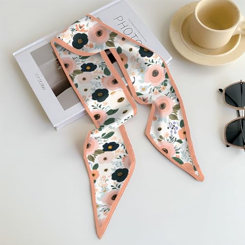 Head Hair Scarf Neck Silk Feeling Scarves Long Thin Satin Fashion Handbag Cute Decoration Women Girls 59 * 6.7'' - color: O-7-flower