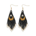Bohemian Beaded Long Tassel Dangle Earrings for Women, Handmade Jewelry White Tarnish Resistant Lightweight Design, Stylish Accessory for Beach Vacation Party and Gift - color: black