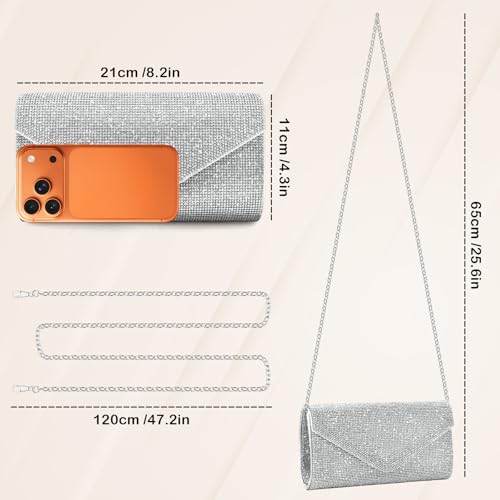PACETAP Rhinestone Clutch Purses for Women, Sparkly Glitter Evening Bags Handbag Crossbody Bag for 1920s Party Wedding Engagement Prom(Silver) - color: Rhinestone Silver