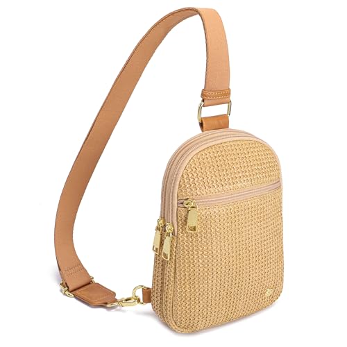 Haytijoe Faux Straw Crossbody Bags for Women RFID Summer Raffia Sling Bag Beach Vacation Travel Purse - color: Pure Khaki Thin