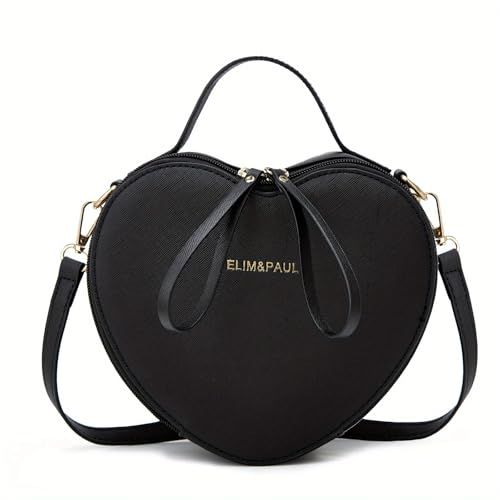 Crossbody Purse for Women Small Crossbody Bags Trendy Vegan Leather with Adjustable Shoulder Straps Gift for Mother Wife Mom - color: Black Heart Shape