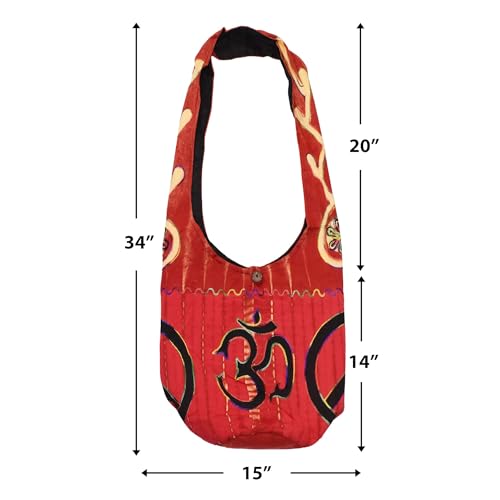 Mandala Crafts Hippie Bag, Large Boho Hobo Purse for Women, Crossbody Shoulder Sling Bags for Indie Style Bohemian Accessory - style: Red Om