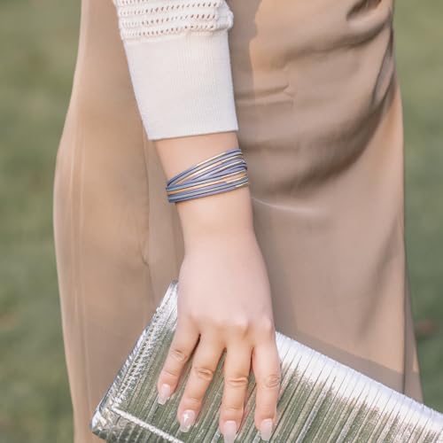FANCY SHINY Boho Leather Bangle Bracelets Stackable Noodle Tube Bracelets Layered Wrap Cuff Bracelets with Magnetic Clasp - color: Blue