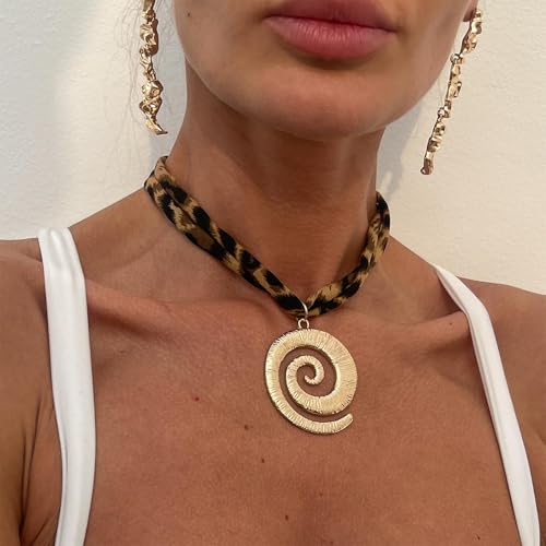 Scarf Necklace with Charm Gold Starfish Chunky Cross Heart Flower Pendants Bandana Charm Necklace Western Scarf for Women Boho Cowgirl Country Cowboy Accessories Beach Vacation Vacation Outfits Jewelry - color: A8-Scarf Necklace With Conch Charm