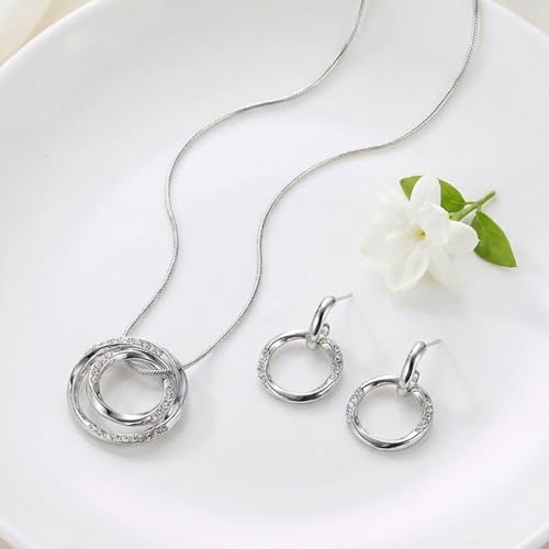 Necklace and Earring Sets for Women, Bohemian Style Jewelry Collection with Gold Silver Bronze Colors, Round Pendant Design for Daily Wear and Special Occasions, Jewelry Sets for Women - color: Silver2