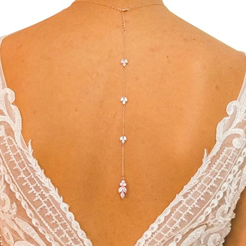 Simple Crystal Flower Back Chain Body Jewelry for Women Sexy Rhinestone Body Chain Necklace Bridal Wedding Backdrop Jewelry for Backless Dress - color: Silver