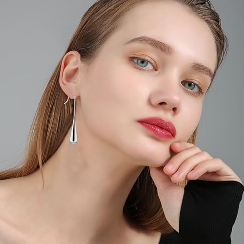 Long Gold Earrings Dangle Drop For Women Fashion Simple Teardrop Big Earrings - color: Silver