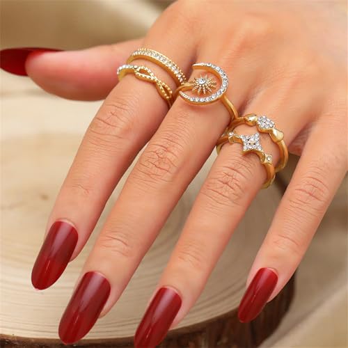 Boho Stackable Rings for Women Trendy Knuckle Joint Finger Knuckle Nail Ring Sets Simple Star Moon Stack Preppy Statement Rings Cute Stuff - style: F-6