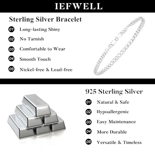 IEFWELL S925 Sterling Silver 14K Real Gold Plated Bracelet Hypoallergenic 4mm Diamond Cut Cuban Link 6.5 7 7.5 8 8.5 9 Inches for Men Women Jewelry Gifts - color: 925-Sterling Silver, size: 7 Inch-Women's Small & Men's X- Small