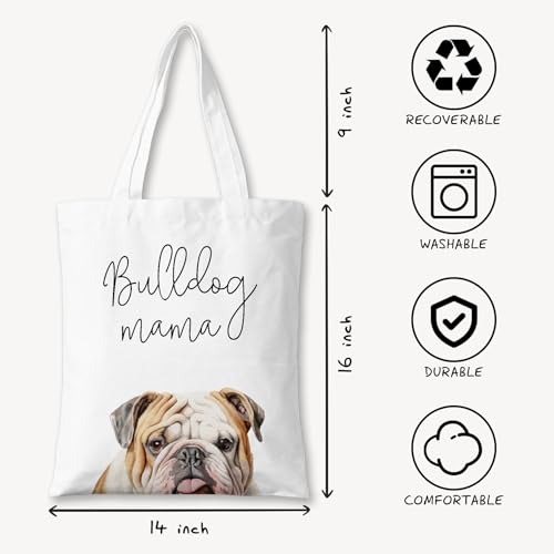 Dog Mama Canvas Tote Bag for Women, Dogs Lover Gift for Dog Mom, Birthday Christmas Cute Rottweiler Gifts For Women. - color: Bulldog Mama (024)
