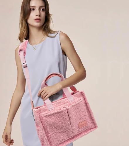 Large Canvas Tote Bag for Women Work Tote Bags with Pockets Laptop Crossbody Purses Everyday Bag Handbags for Travel - color: Plush Pink