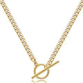 CHESKY Layered Necklaces for Women, 14K Gold Plated Chain Necklace Women Trendy Cuban Link Paperclip Chain Toggle Clasp Necklace Fashion Chunky Jewelry for Women - style: Toggle+Bar