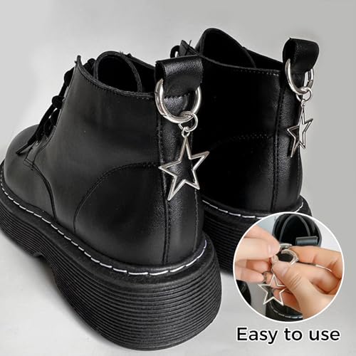 2pcs Shoe Charm Chain,Punk Silver Star Boot Chains for Women,Gilrs,Shoelace Jewelry Chain Charms,Handbag Chain,Shoe Charms Accessories for Sneakers,Doc Martens,Casual Shoes,Bag,Keychain
