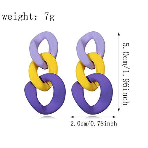 Charm Elegant Hollow Color Chain Acrylic Geometric Temperament Dangle Drop Earrings Bohemian Minimalist Hypoallergenic Jewelry Gift - color: Purple Yellow ShenPurple earrings