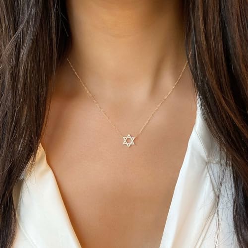 VRIUA Gold Necklace for Women - 14K Gold Plated Dainty Italian Horn Star of David Butterfly Bow Sun Lotus Volleyball Baseball Cowboy Boots Necklace Jewelry Everyday for Women - style: Star of David CZ