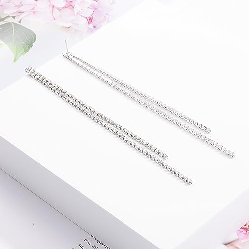SELOVO Tassel Long 5in Earrings Clear Crystal Bridal Summber Beach Dangle Earrings Silver Tone