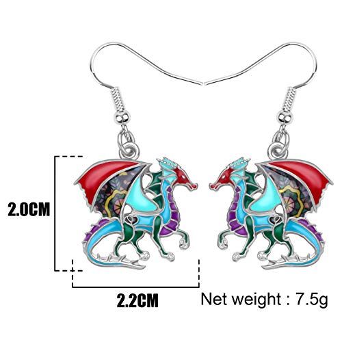Enamel Alloy Dinosaur Fantasy Dragon Earrings Drop Dangle Unique Animal Jewelry For Women Dragons Gifts - color: Multicolor