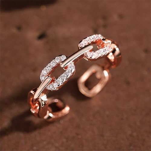 Chain-Shaped Opening Women's Ring with Micro-Pave Cubic Zirconia - color: Rose Gold Color