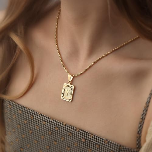 JSJOY Graduation Gifts 2026 Gold Initial Necklaces for Women Men Gold Letter Necklaces 26 Capital A-Z Letter Pendant Necklaces for Women Square Monogram Necklace for Her Initial Necklaces - color: Gold Letter K