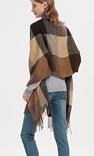 Wander Agio Women's Fashion Long Shawl Big Grid Winter Warm Lattice Large Scarf - color: Coffee 6