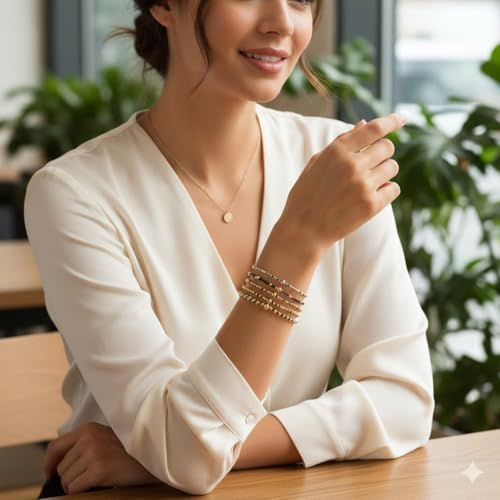 14K Gold Plated Beaded Bracelets Stack Set for Women,Stretch Boho Colorful Beads Ball Jewelry Friendship Summer Trendy - color: Gold Black Beaded