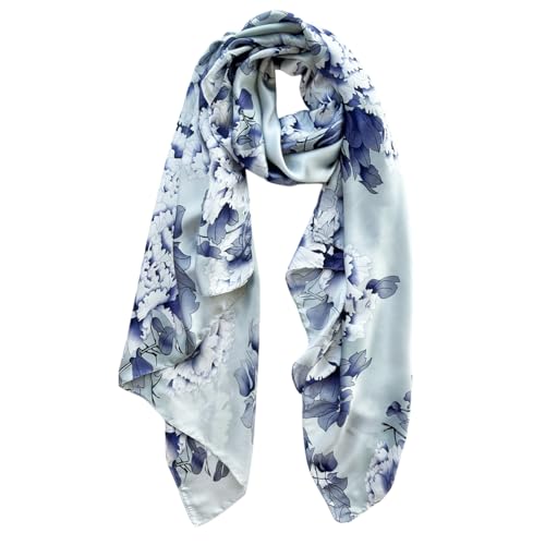 Long Silk Like Scarf Lightweight Satin Scarves Large Sunscreen Shawl Wrap for Women - color: 012.chrysanthemum Blue