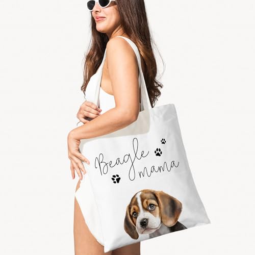 Dog Mama Canvas Tote Bag for Women, Dogs Lover Gift for Dog Mom, Birthday Christmas Cute Rottweiler Gifts For Women. - color: Beagle Mama (019)