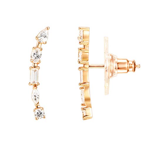 PAVOI 14K Gold Plated Cubic Zirconia Ear Crawler Earrings - Faux Diamond Ear Climber Fashion Earrings for Women - style: Collage