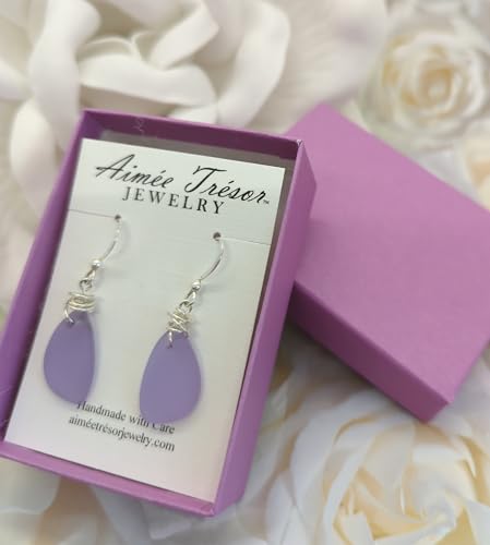 Popular Recycled Sea Glass Earrings on Sterling Silver Hooks - color: Lavender 2