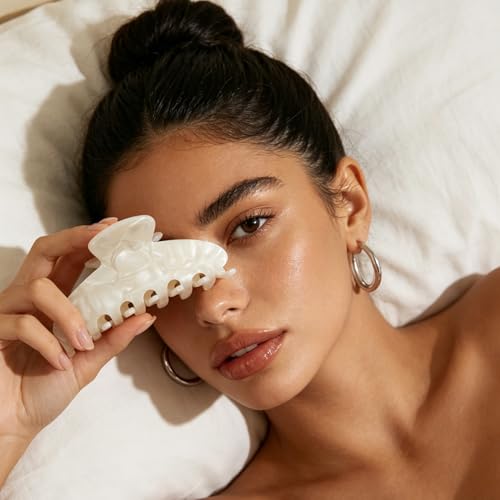 MAORULU Large Cute Claw Clip for Women, 4'', Pearl White | Acetate Hair Clips For Thick Thin Curly Long Hair, Non-slip Jaw Clip, Strong Hold, Stylish French Design - color: Pearl White