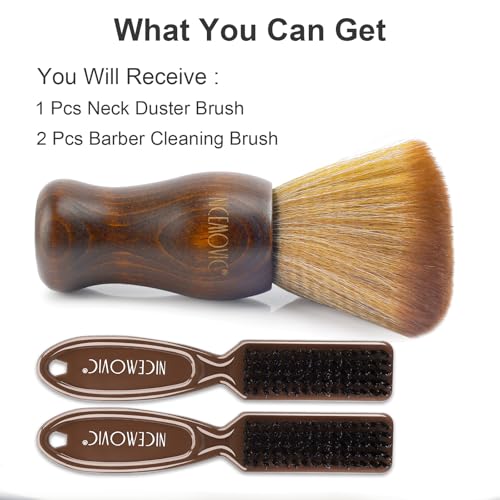 NICEMOVIC 3 IN 1 Barber Neck Duster Brush Set, Professional Barber Accessories Cleaning Supplies, Duster Nylon Brush Hair Cutting Styling Brush Tool (Brown&Brown) - color: Brown&Brown