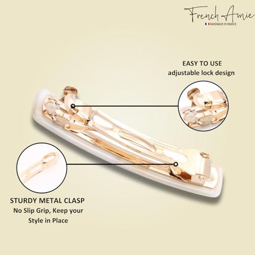 French Amie Small 2 1/4 inch Celluloid Handmade Hair Barrette No Slip Grip Durable Styling Women Hair Accessories Hair Clip for Girls, Made in France(Ivory) - color: Ivory