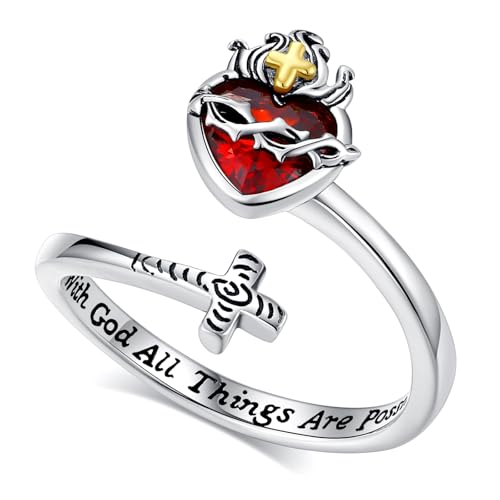 Vito 925 Sterling Silver Adjustable Open Spoon Ring for Women Men, Lotus Sunflower Snake Spoon Band Rings Feather Hug Witches Knot Inspirational Jewelry Gift for Wife - style: jesus fish-silver