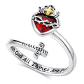 Vito 925 Sterling Silver Adjustable Open Spoon Ring for Women Men, Lotus Sunflower Snake Spoon Band Rings Feather Hug Witches Knot Inspirational Jewelry Gift for Wife - style: jesus fish-silver