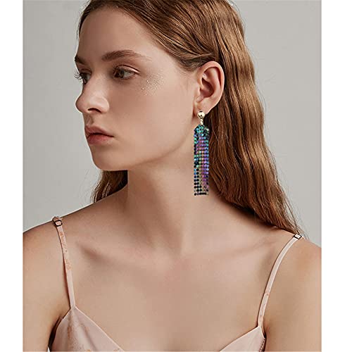 coadipress Metal Mesh Grid Sequins Tassel Long Drop Dangle Earrings for Women Trendy Lightweight Charms Disco Vintage Colorful Long Hook Earrings Bridal Wedding Jewelry - color: Long Colorful Mesh