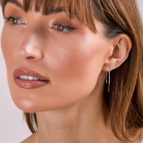 Upside Down Hoop Earrings - Hypoallergenic Lightweight Wire Needle Drop Dangle Threader Hoops for Women, Safe for Sensitive Ears - Plated in 925 Sterling Silver or 18k Gold - color: 1.2" inch - 925 Sterling Silver Plated