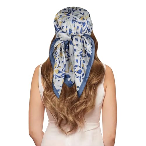 Relang Fashion Silk Satin Head Scarf for Women Hair Bandana Hair Scarf Wrap Neck Scarf for Women 27.5×27.5 inches - color: Blue Pattern